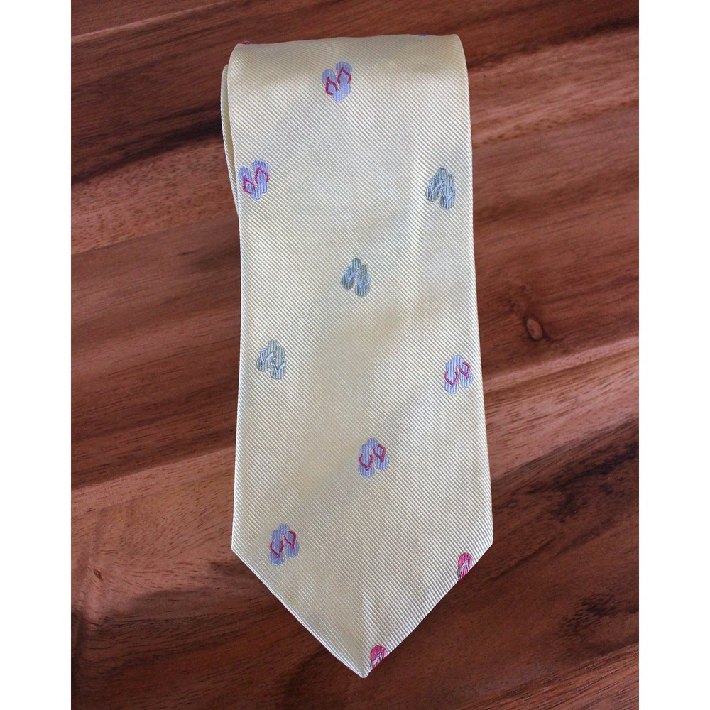 J. McLaughlin Neck Tie 100% Silk Yellow‎ Flip Flop Print 58"